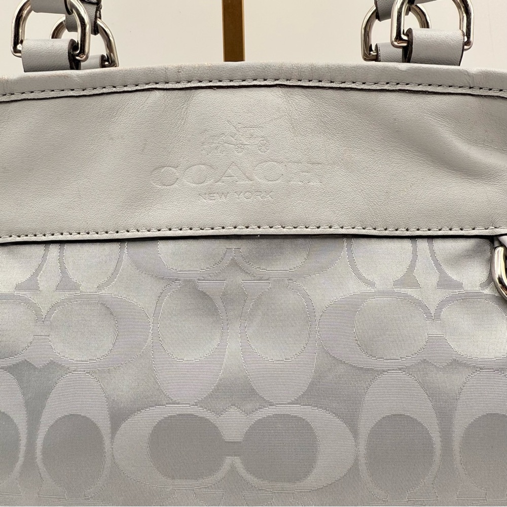Coach Signature C Gray Leather Trim Satchel Purse Bag Shoulder Tote Handbag - Picture 4 of 15